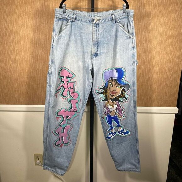 Wrangler Faith Bratz Custom Hand Painted Rigid Denim Jeans Size 38x34